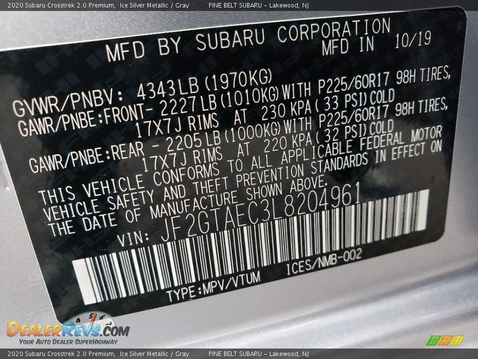 2020 Subaru Crosstrek 2.0 Premium Ice Silver Metallic / Gray Photo #9