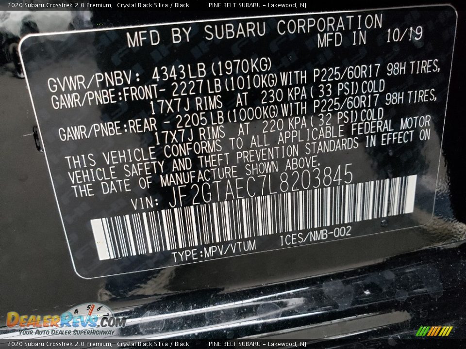 2020 Subaru Crosstrek 2.0 Premium Crystal Black Silica / Black Photo #9