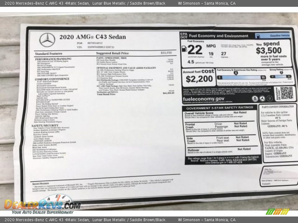 2020 Mercedes-Benz C AMG 43 4Matic Sedan Lunar Blue Metallic / Saddle Brown/Black Photo #11