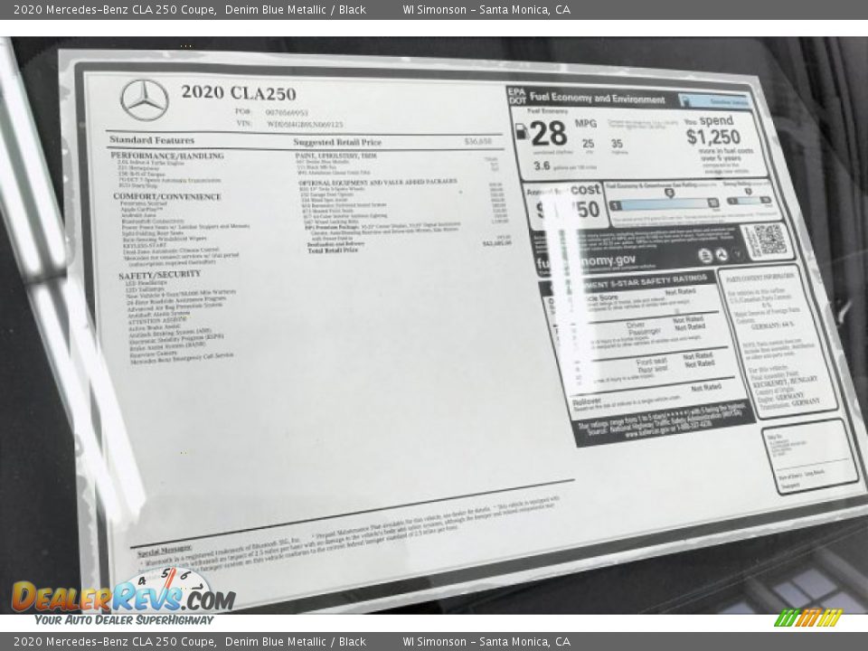 2020 Mercedes-Benz CLA 250 Coupe Window Sticker Photo #10