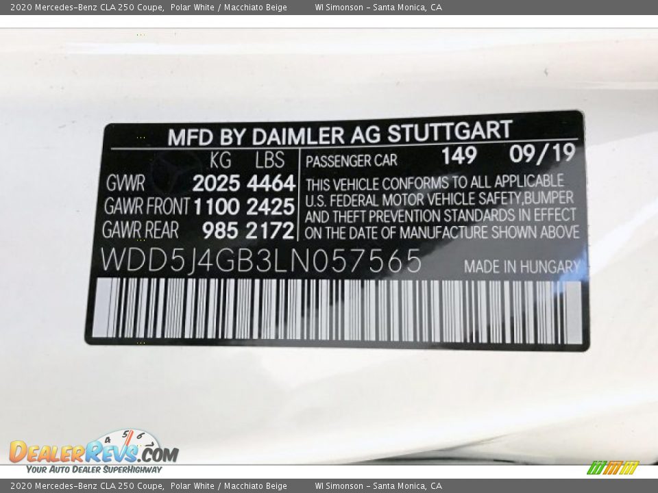 2020 Mercedes-Benz CLA 250 Coupe Polar White / Macchiato Beige Photo #11