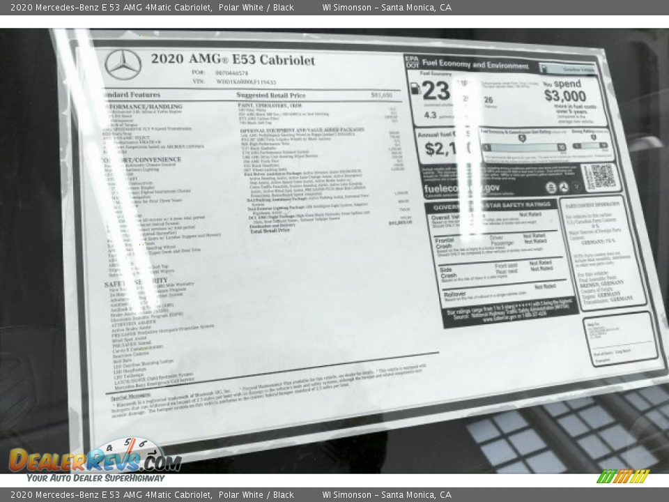 2020 Mercedes-Benz E 53 AMG 4Matic Cabriolet Window Sticker Photo #11