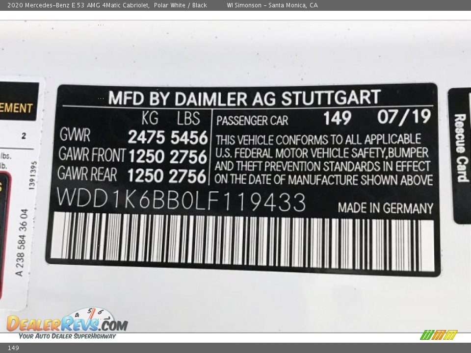 Mercedes-Benz Color Code 149 Polar White