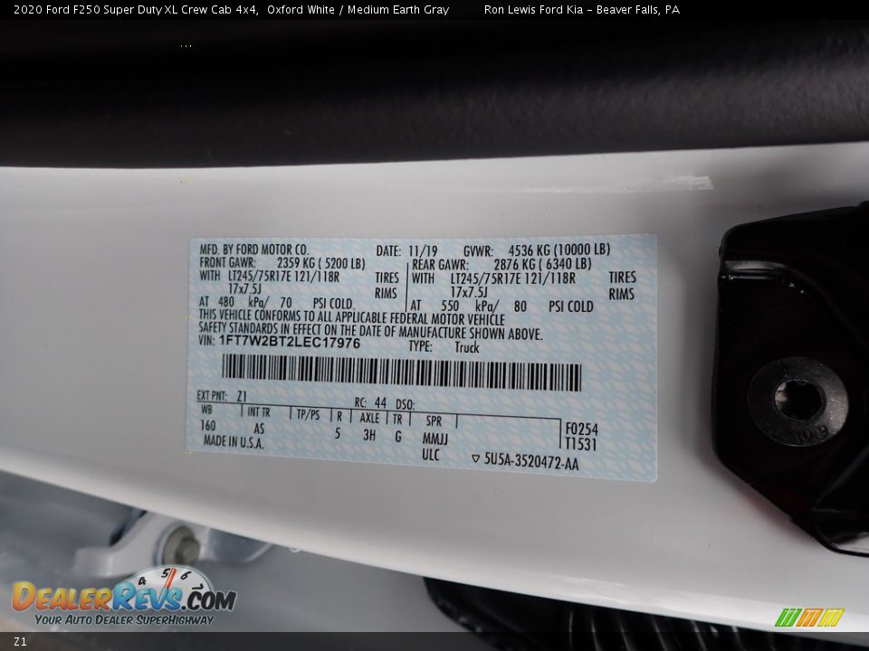 Ford Color Code Z1 Oxford White