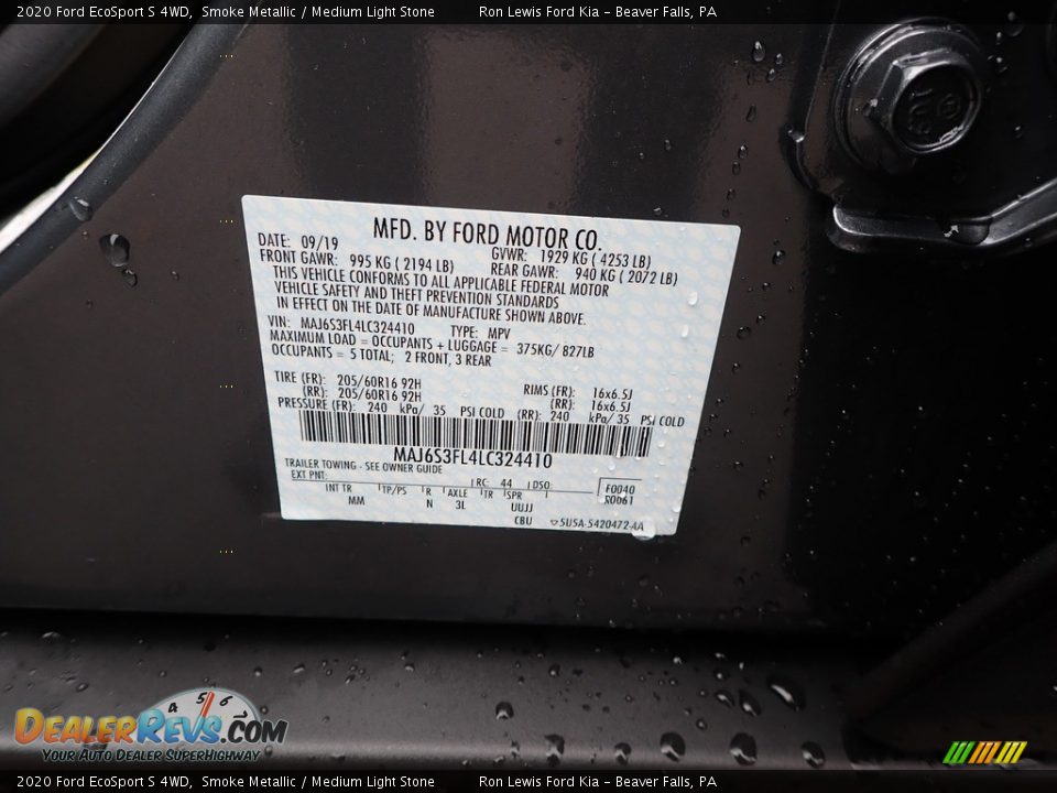 2020 Ford EcoSport S 4WD Smoke Metallic / Medium Light Stone Photo #11