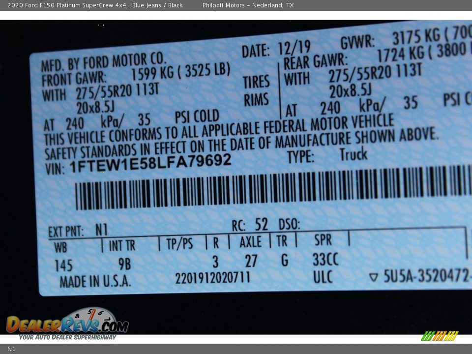 Ford Color Code N1 Blue Jeans