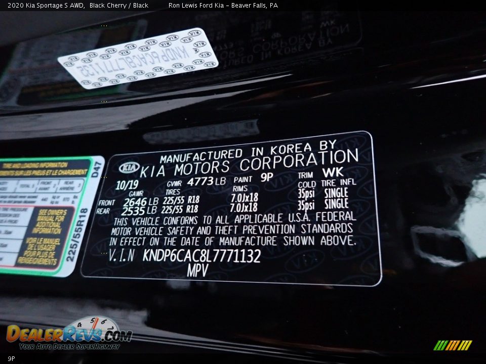 Kia Color Code 9P Black Cherry