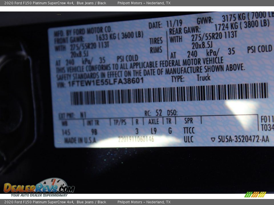 2020 Ford F150 Platinum SuperCrew 4x4 Blue Jeans / Black Photo #24