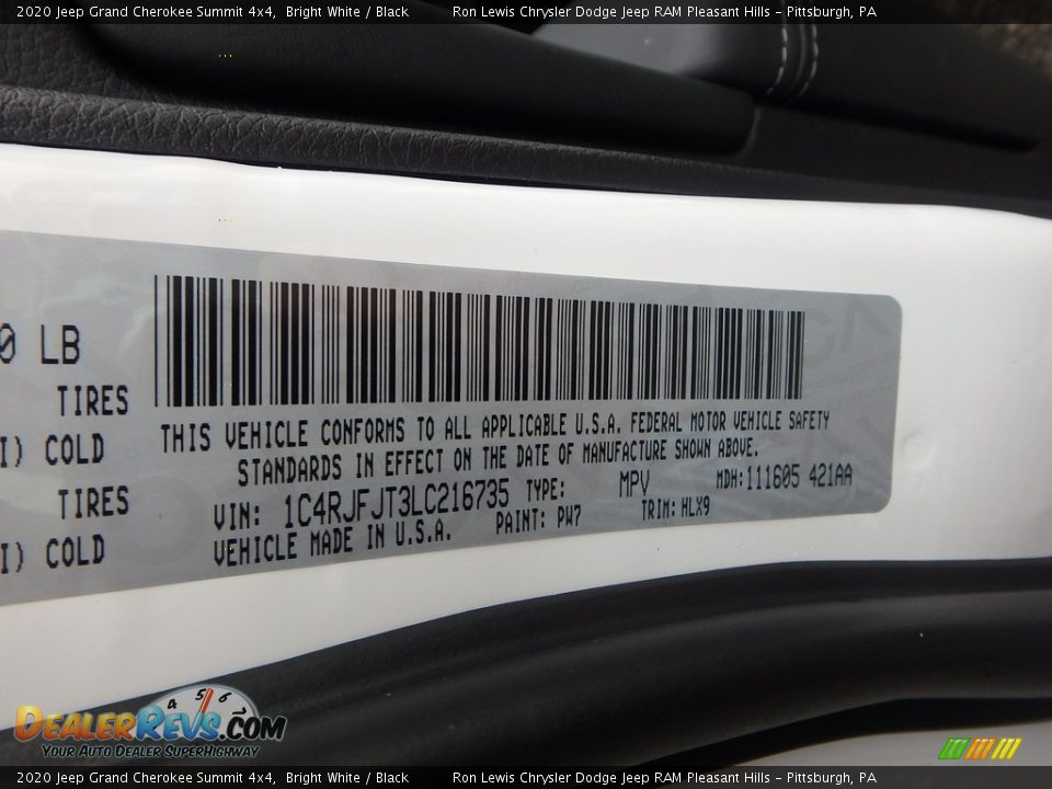 2020 Jeep Grand Cherokee Summit 4x4 Bright White / Black Photo #15
