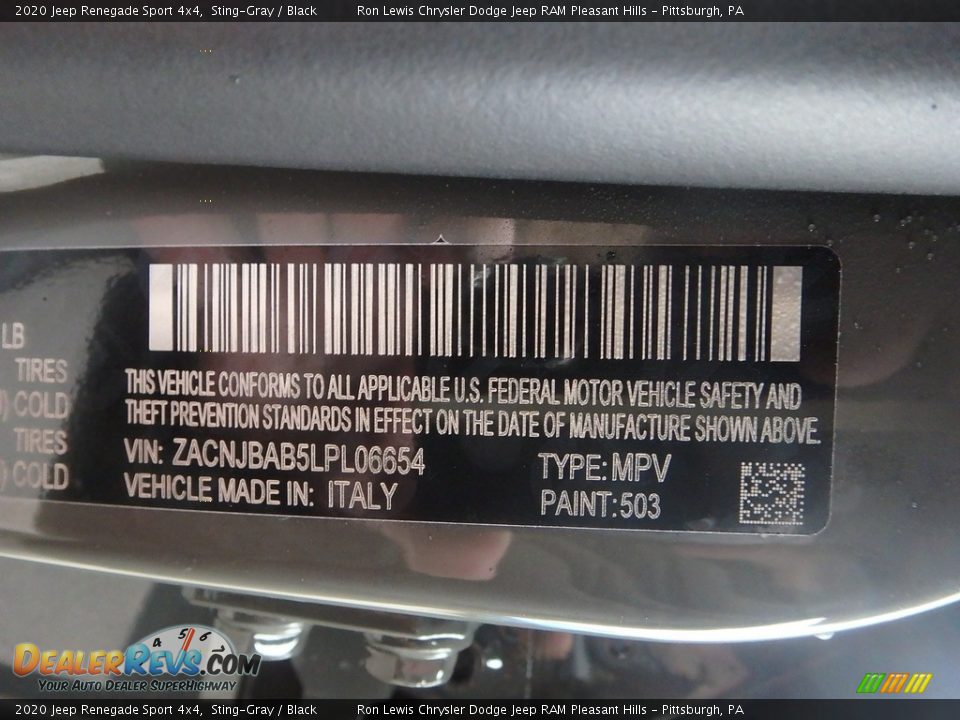 2020 Jeep Renegade Sport 4x4 Sting-Gray / Black Photo #15