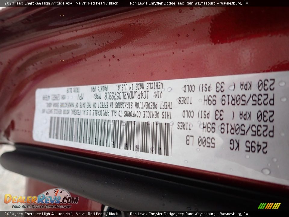 2020 Jeep Cherokee High Altitude 4x4 Velvet Red Pearl / Black Photo #16