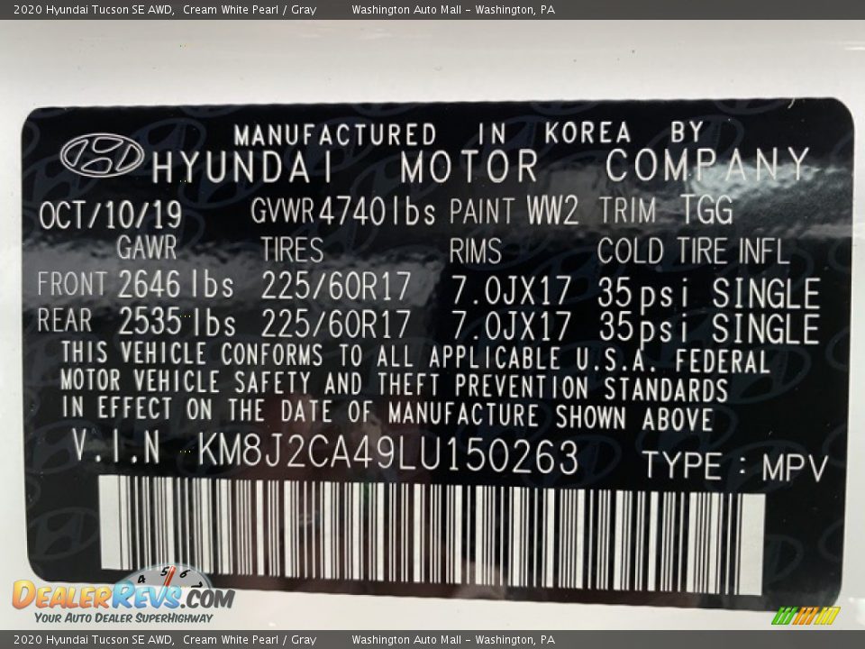 2020 Hyundai Tucson SE AWD Cream White Pearl / Gray Photo #10