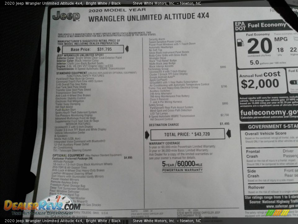 2020 Jeep Wrangler Unlimited Altitude 4x4 Bright White / Black Photo #27