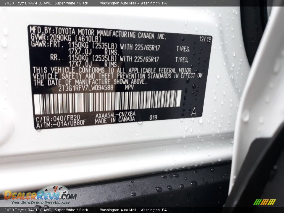 2020 Toyota RAV4 LE AWD Super White / Black Photo #21