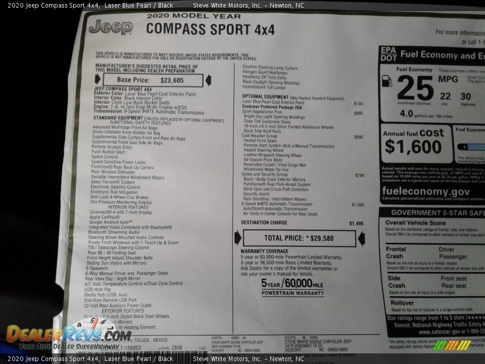 2020 Jeep Compass Sport 4x4 Laser Blue Pearl / Black Photo #28