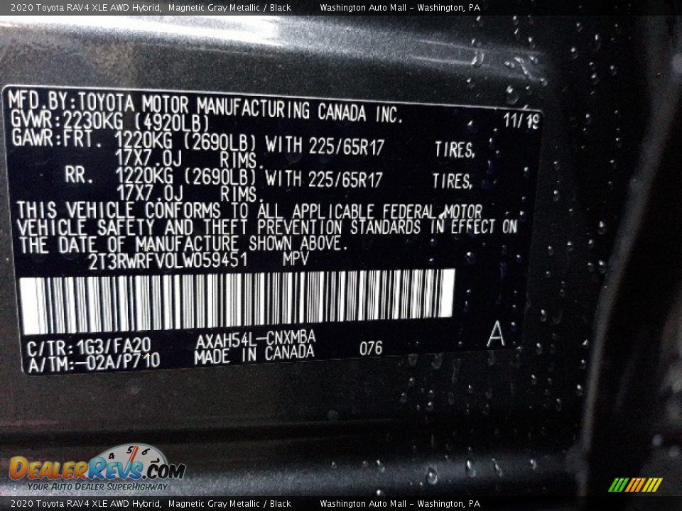 2020 Toyota RAV4 XLE AWD Hybrid Magnetic Gray Metallic / Black Photo #24