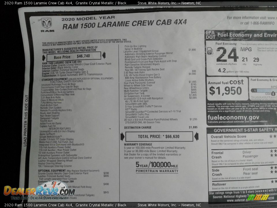 2020 Ram 1500 Laramie Crew Cab 4x4 Window Sticker Photo #14