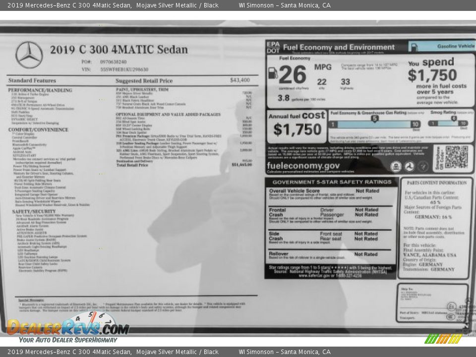 2019 Mercedes-Benz C 300 4Matic Sedan Mojave Silver Metallic / Black Photo #10