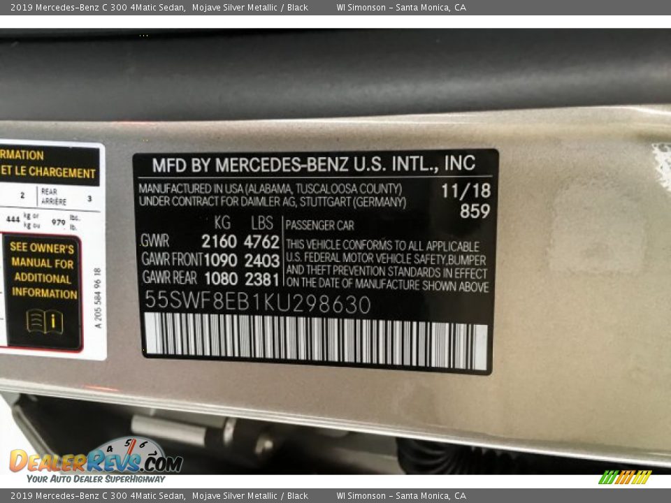 2019 Mercedes-Benz C 300 4Matic Sedan Mojave Silver Metallic / Black Photo #11