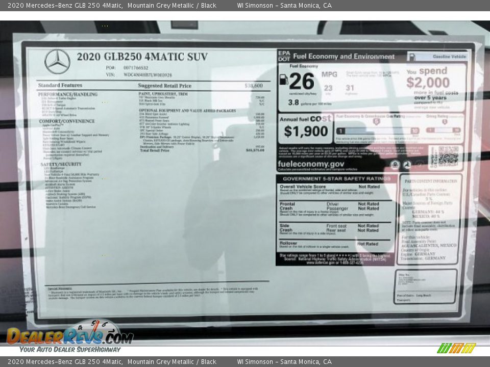 2020 Mercedes-Benz GLB 250 4Matic Window Sticker Photo #10