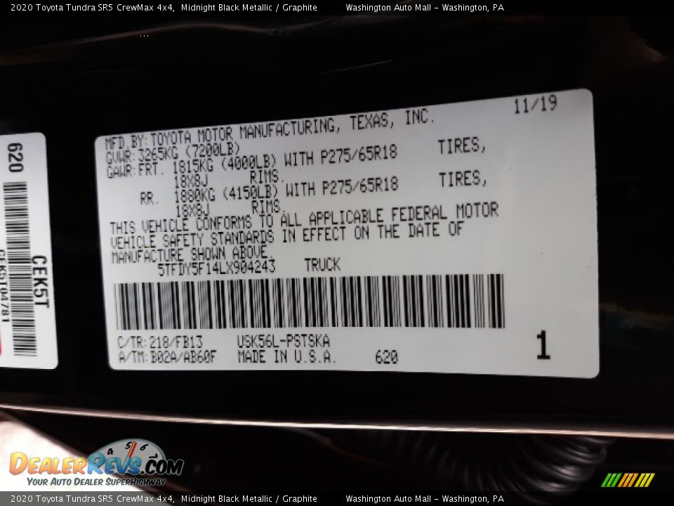 2020 Toyota Tundra SR5 CrewMax 4x4 Midnight Black Metallic / Graphite Photo #24