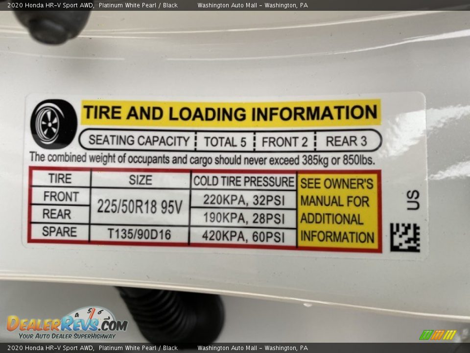 2020 Honda HR-V Sport AWD Platinum White Pearl / Black Photo #8