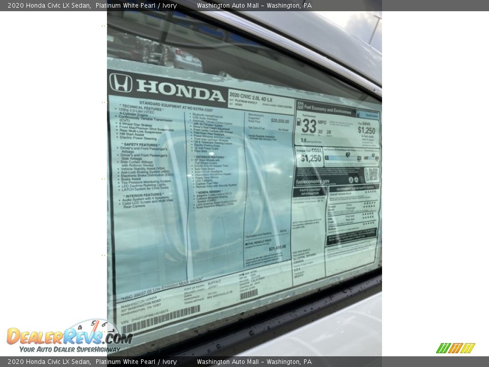 2020 Honda Civic LX Sedan Platinum White Pearl / Ivory Photo #15
