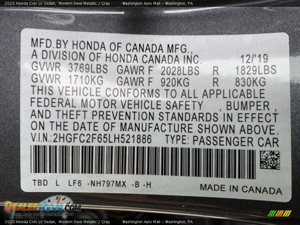 2020 Honda Civic LX Sedan Modern Steel Metallic / Gray Photo #9