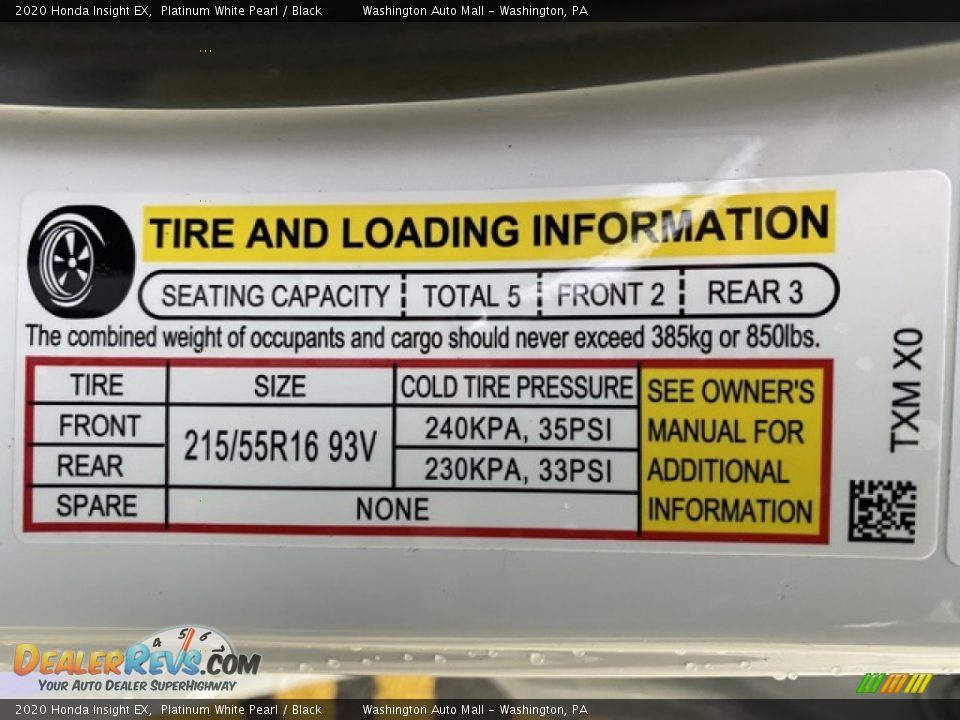 2020 Honda Insight EX Platinum White Pearl / Black Photo #8