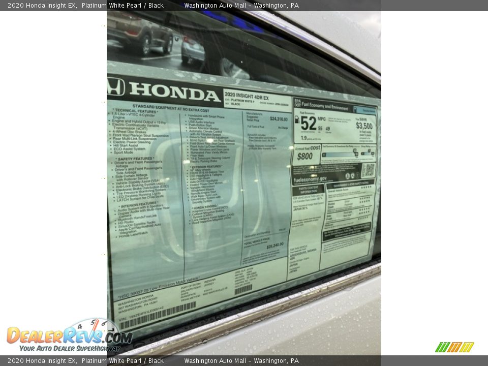 2020 Honda Insight EX Platinum White Pearl / Black Photo #16