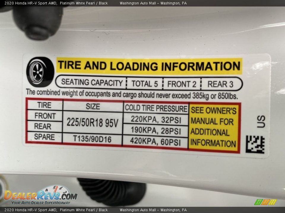2020 Honda HR-V Sport AWD Platinum White Pearl / Black Photo #8