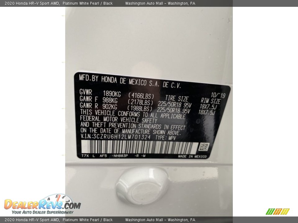 2020 Honda HR-V Sport AWD Platinum White Pearl / Black Photo #9