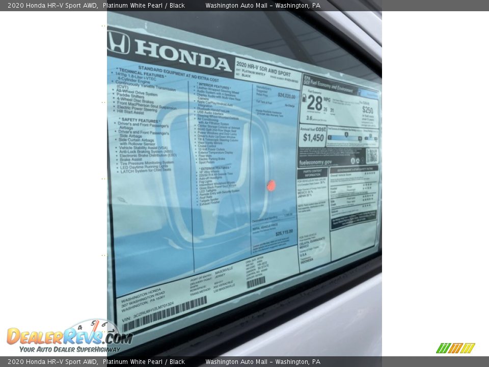 2020 Honda HR-V Sport AWD Platinum White Pearl / Black Photo #15