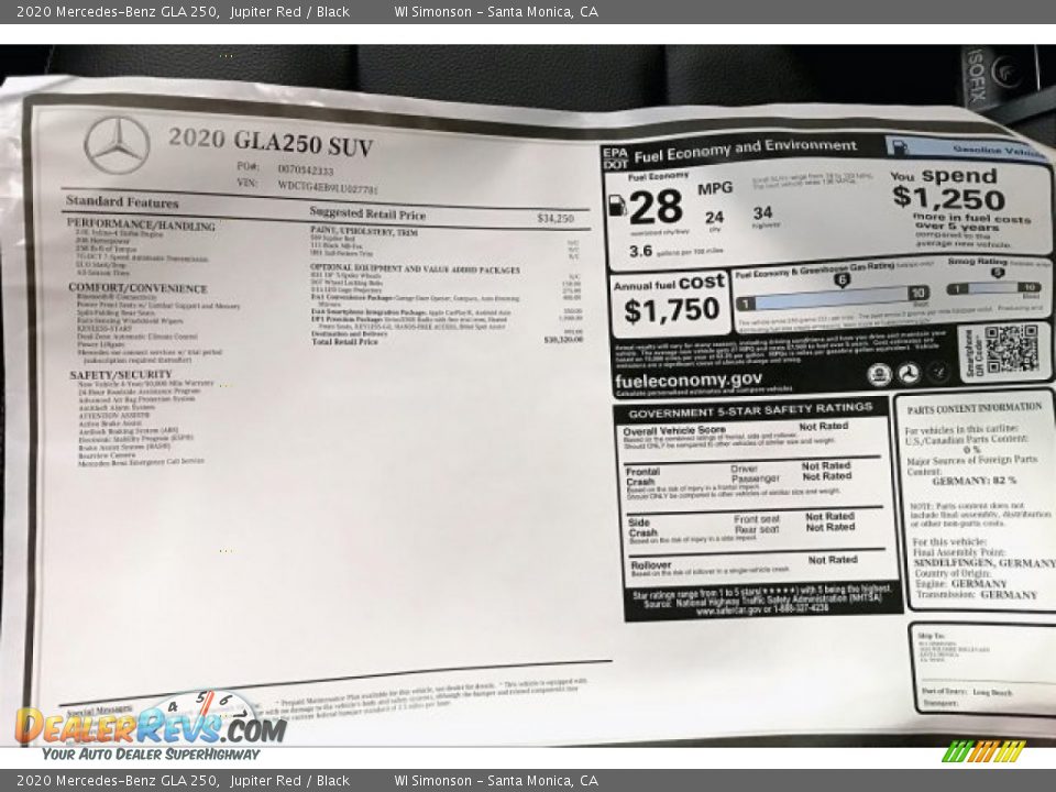 2020 Mercedes-Benz GLA 250 Window Sticker Photo #10