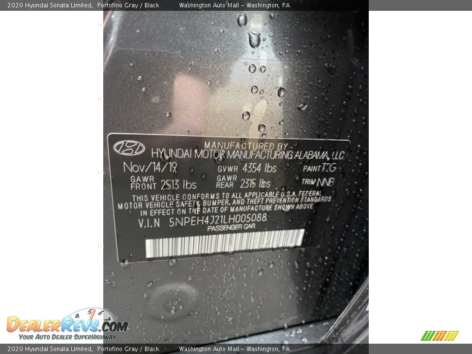 2020 Hyundai Sonata Limited Portofino Gray / Black Photo #10