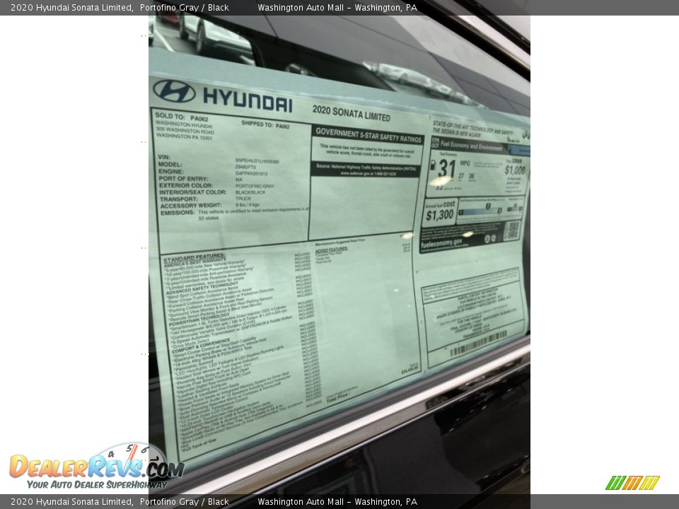 2020 Hyundai Sonata Limited Portofino Gray / Black Photo #16