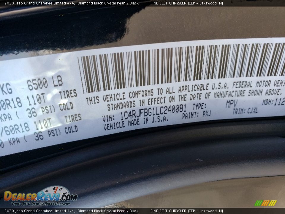 2020 Jeep Grand Cherokee Limited 4x4 Diamond Black Crystal Pearl / Black Photo #9