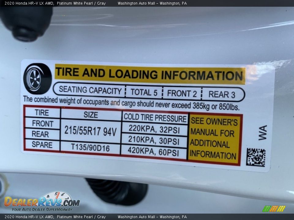 2020 Honda HR-V LX AWD Platinum White Pearl / Gray Photo #8