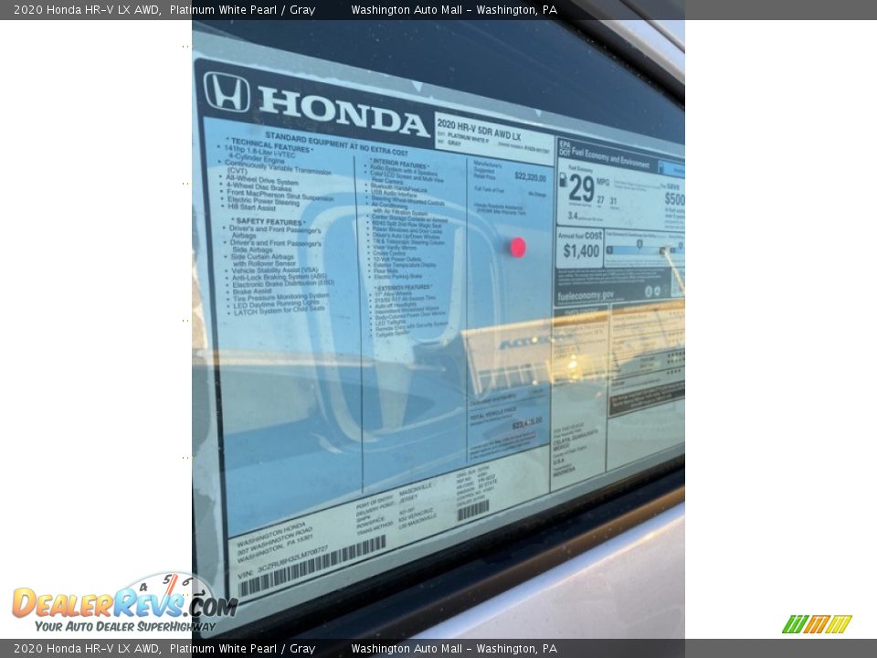 2020 Honda HR-V LX AWD Platinum White Pearl / Gray Photo #15