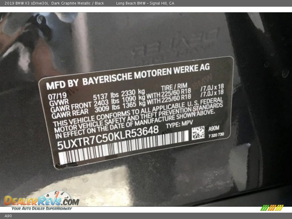 BMW Color Code A90 Dark Graphite Metallic