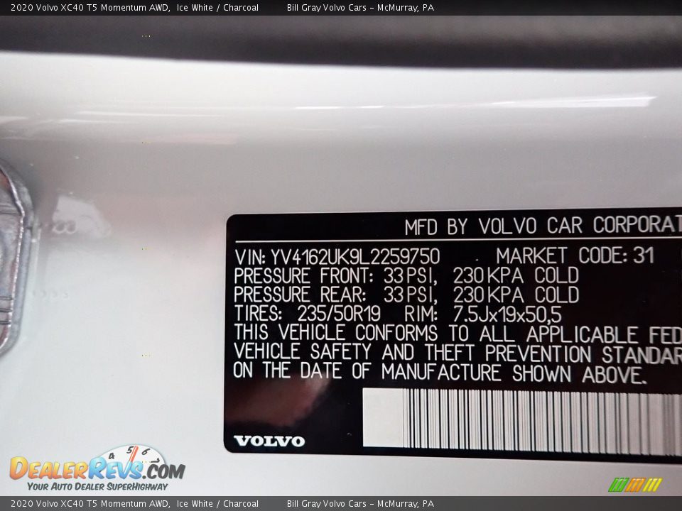 2020 Volvo XC40 T5 Momentum AWD Ice White / Charcoal Photo #11