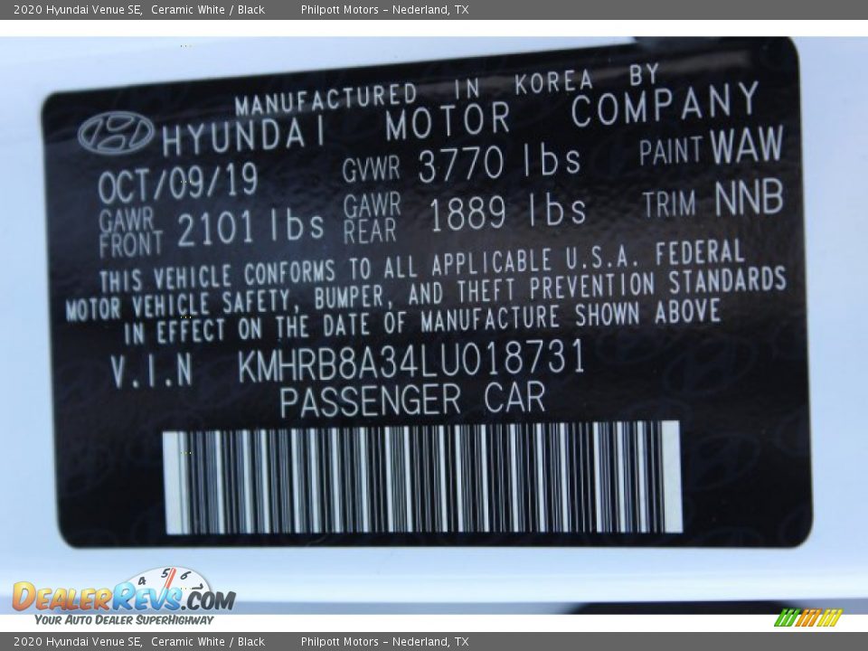 2020 Hyundai Venue SE Ceramic White / Black Photo #22