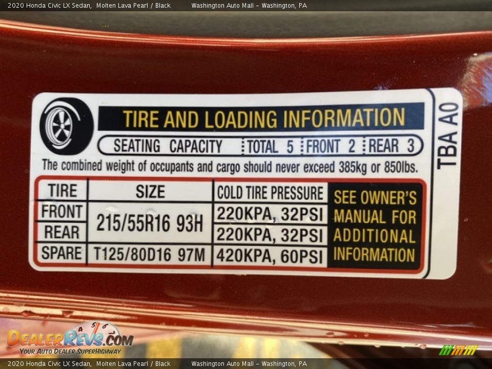 2020 Honda Civic LX Sedan Molten Lava Pearl / Black Photo #8