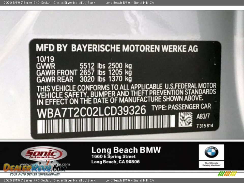 2020 BMW 7 Series 740i Sedan Glacier Silver Metallic / Black Photo #11