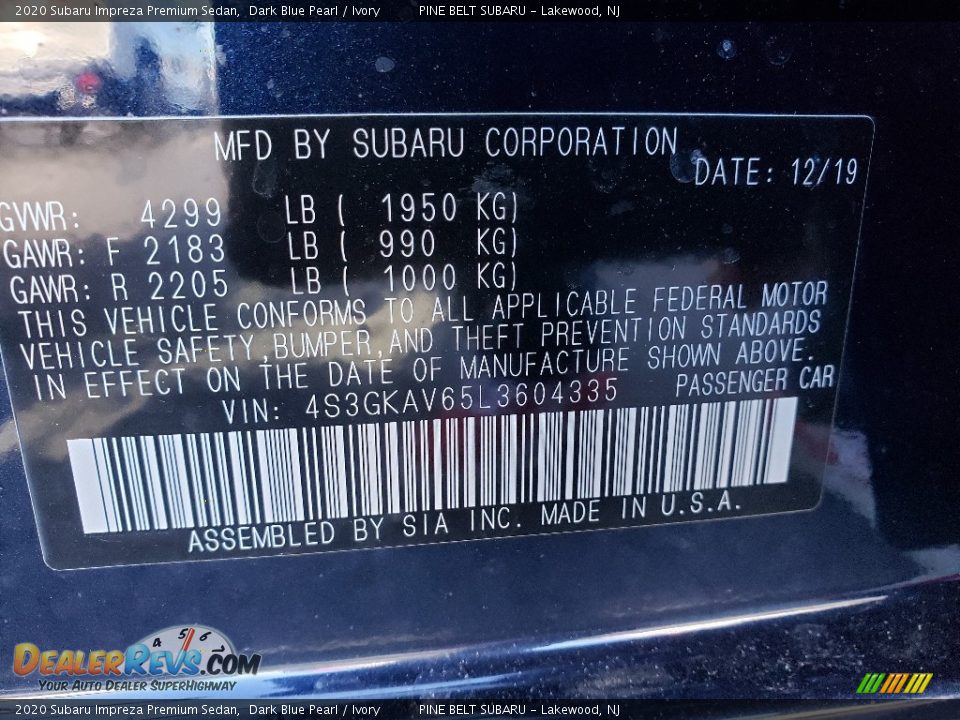 2020 Subaru Impreza Premium Sedan Dark Blue Pearl / Ivory Photo #10