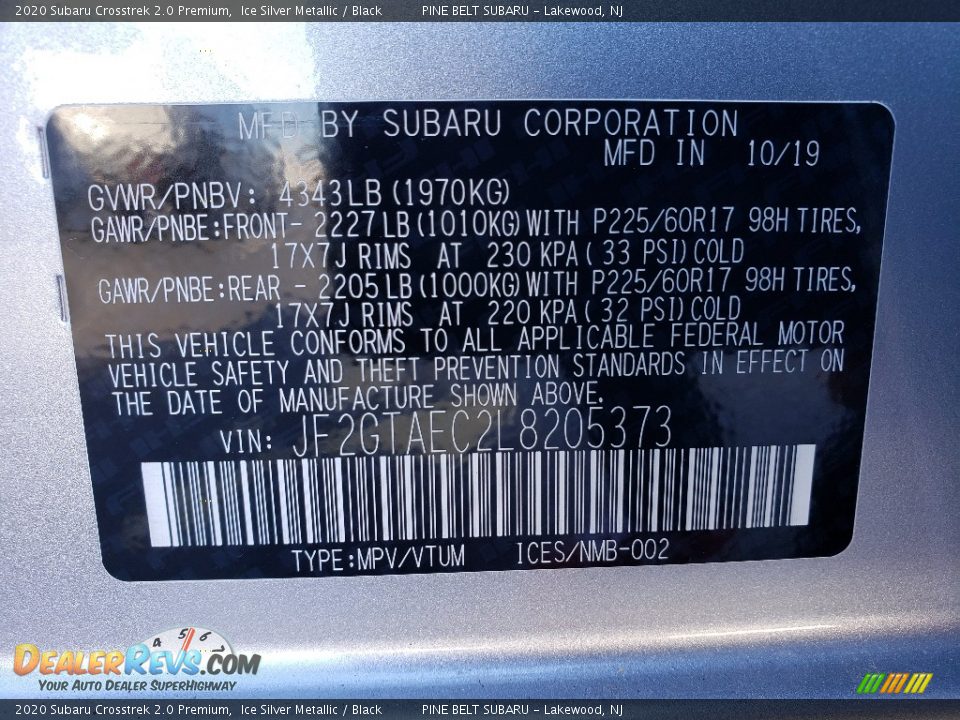 2020 Subaru Crosstrek 2.0 Premium Ice Silver Metallic / Black Photo #9