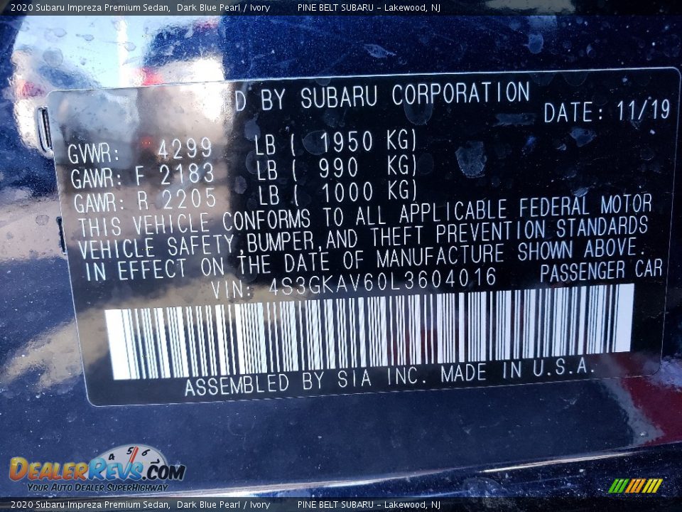 2020 Subaru Impreza Premium Sedan Dark Blue Pearl / Ivory Photo #9