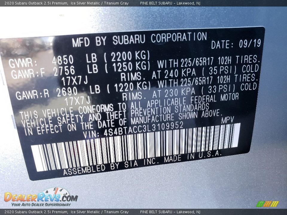 2020 Subaru Outback 2.5i Premium Ice Silver Metallic / Titanium Gray Photo #9