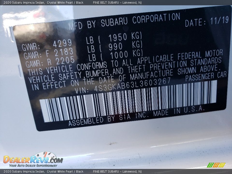 2020 Subaru Impreza Sedan Crystal White Pearl / Black Photo #9