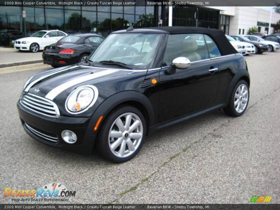 2009 Mini Cooper Convertible Midnight Black / Gravity Tuscan Beige Leather Photo #1
